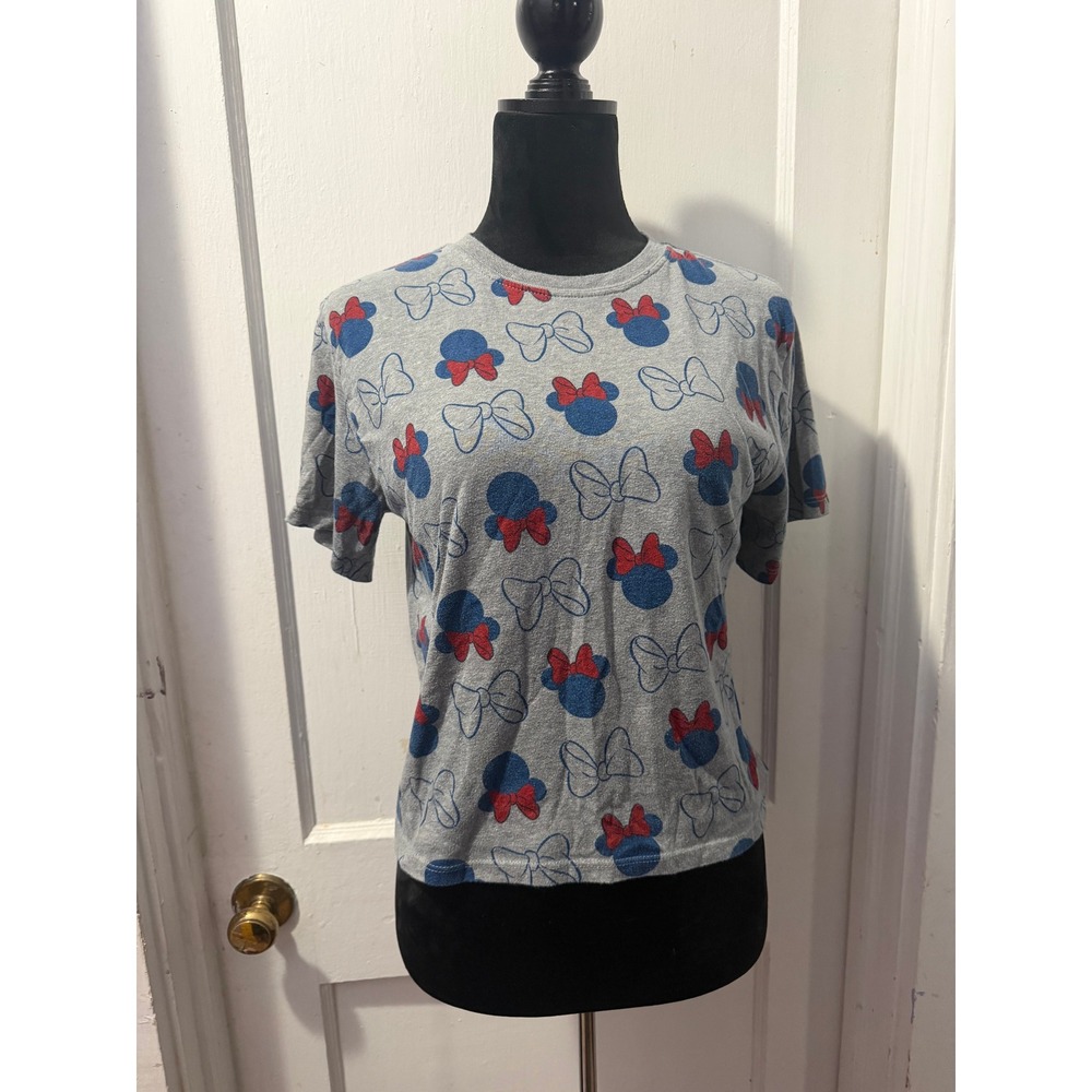 Disney Minnie Mouse Grey Patterned Short Sleeve Graphic Tee Shirt Medium M